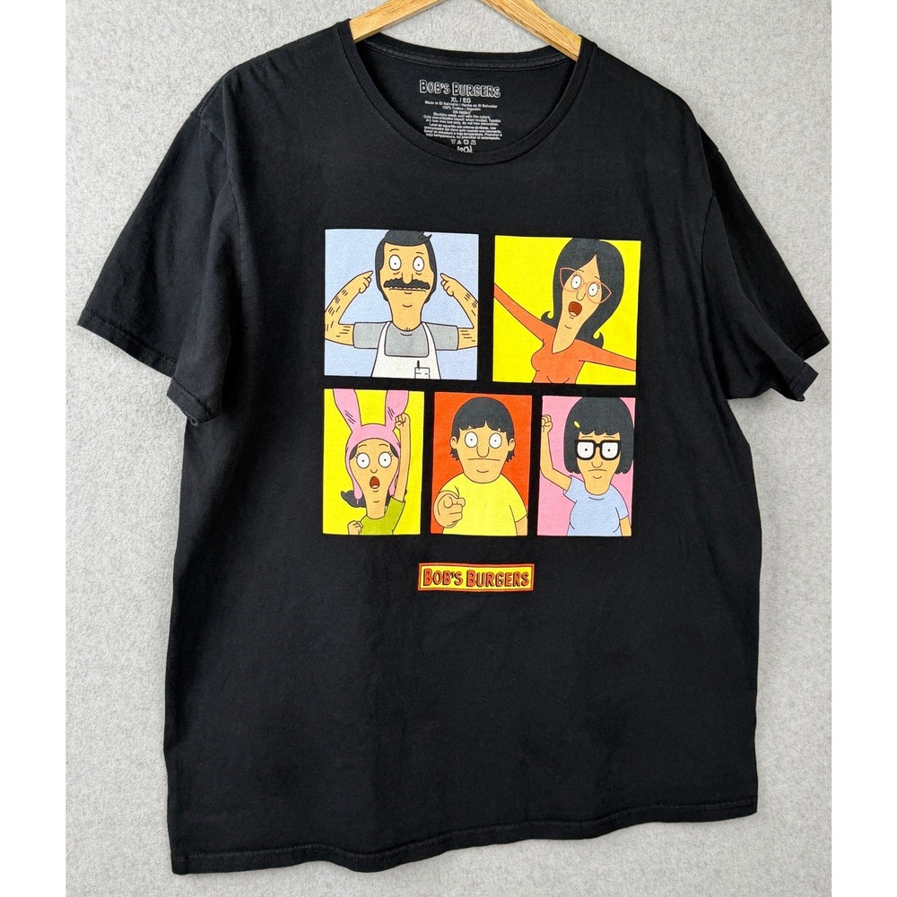 Bob's Burgers T-Shirt Mens XL Black Belcher Family Graphic Short Sleeve Tee
